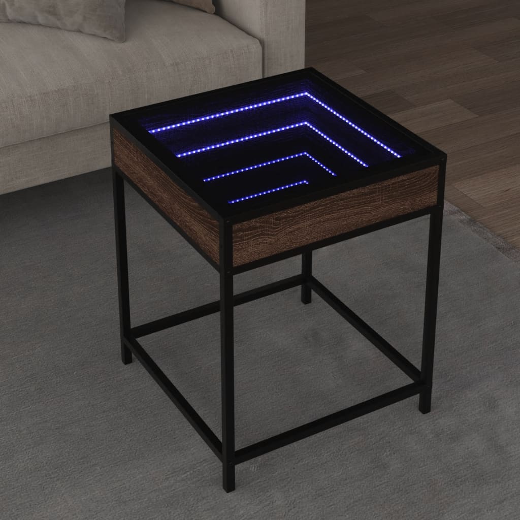 Τραπεζάκι Σαλονιού Άπειρο Φως LED Καφέ Δρυς 40x40x51 εκ. - Pakobazaar