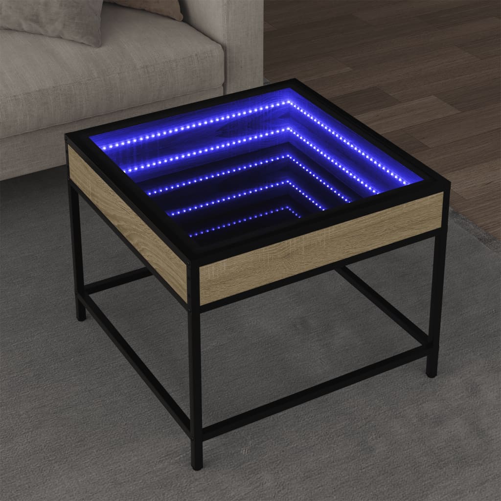 Τραπεζάκι Σαλονιού Άπειρο Φως LED Sonoma Δρυς 50x50x41 εκ. - Pakobazaar