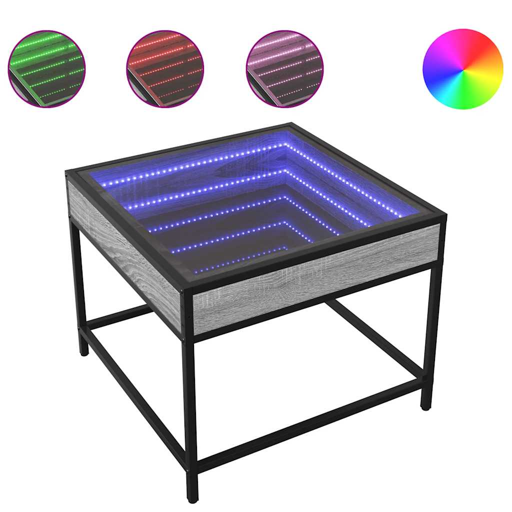 Τραπεζάκι Σαλονιού Άπειρο Φως LED Γκρι Sonoma 50x50x41 εκ. - Pakobazaar