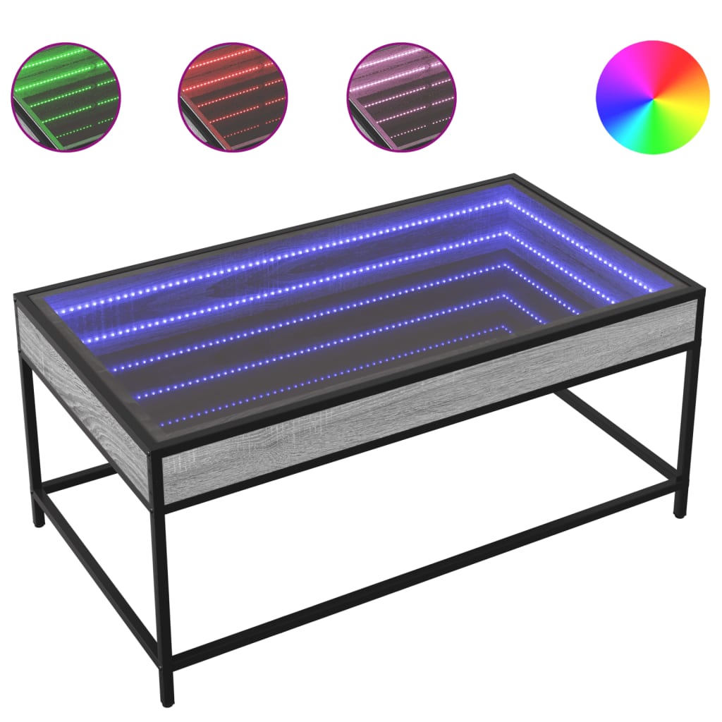 Τραπεζάκι Σαλονιού Άπειρο Φως LED Γκρι Sonoma 90x50x41 εκ. - Pakobazaar