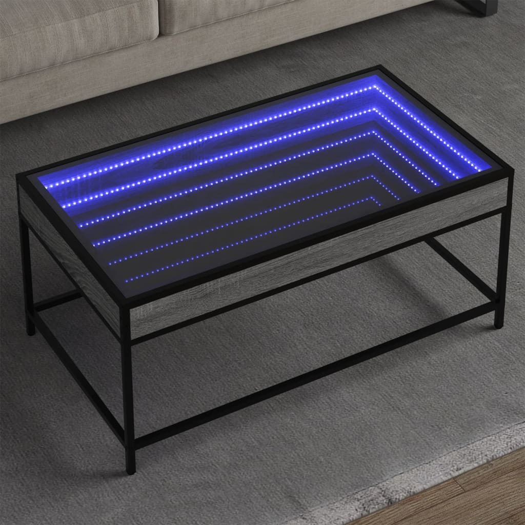 Τραπεζάκι Σαλονιού Άπειρο Φως LED Γκρι Sonoma 90x50x41 εκ. - Pakobazaar