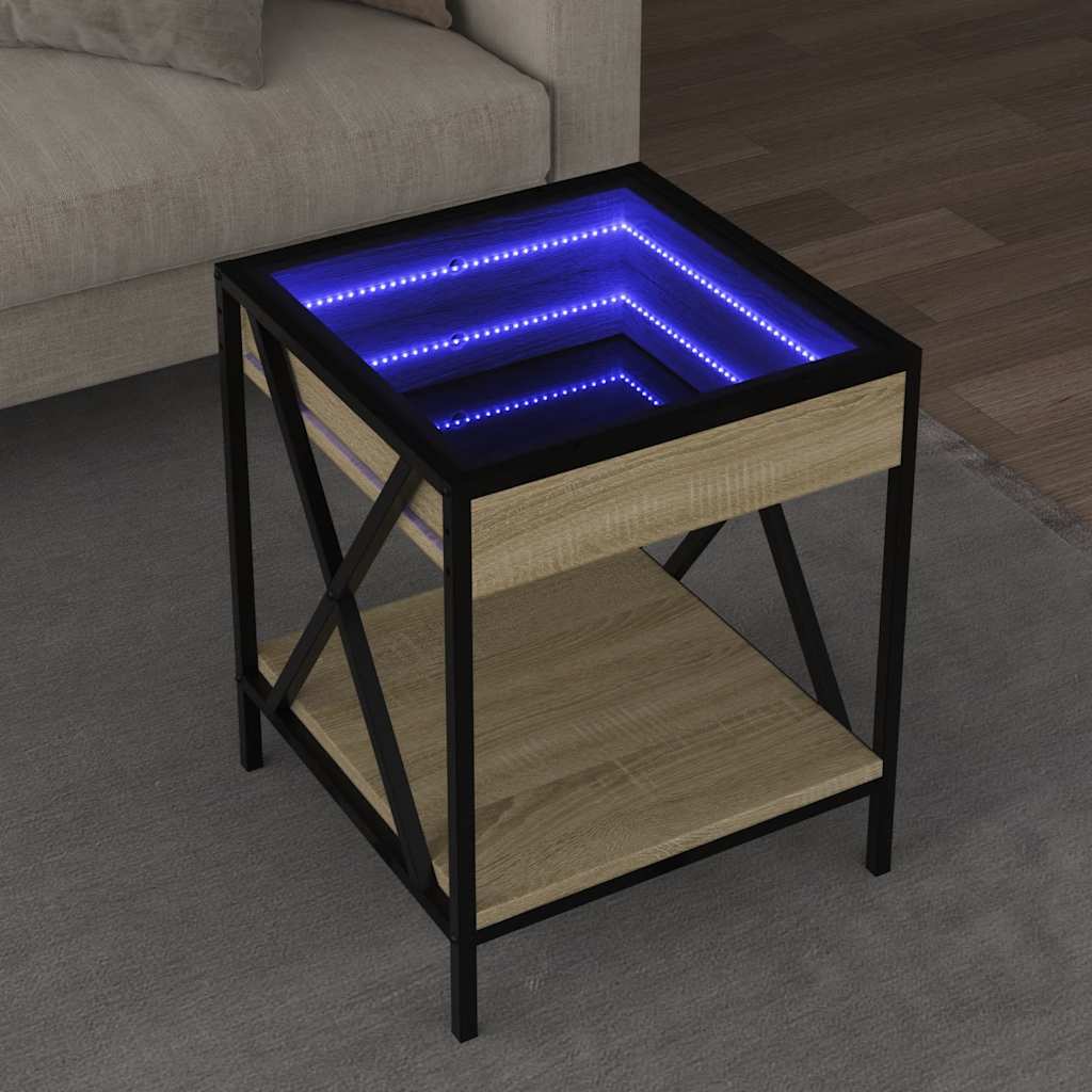 Τραπεζάκι Σαλονιού Άπειρο Φως LED Sonoma Δρυς 40x40x49 εκ. - Pakobazaar