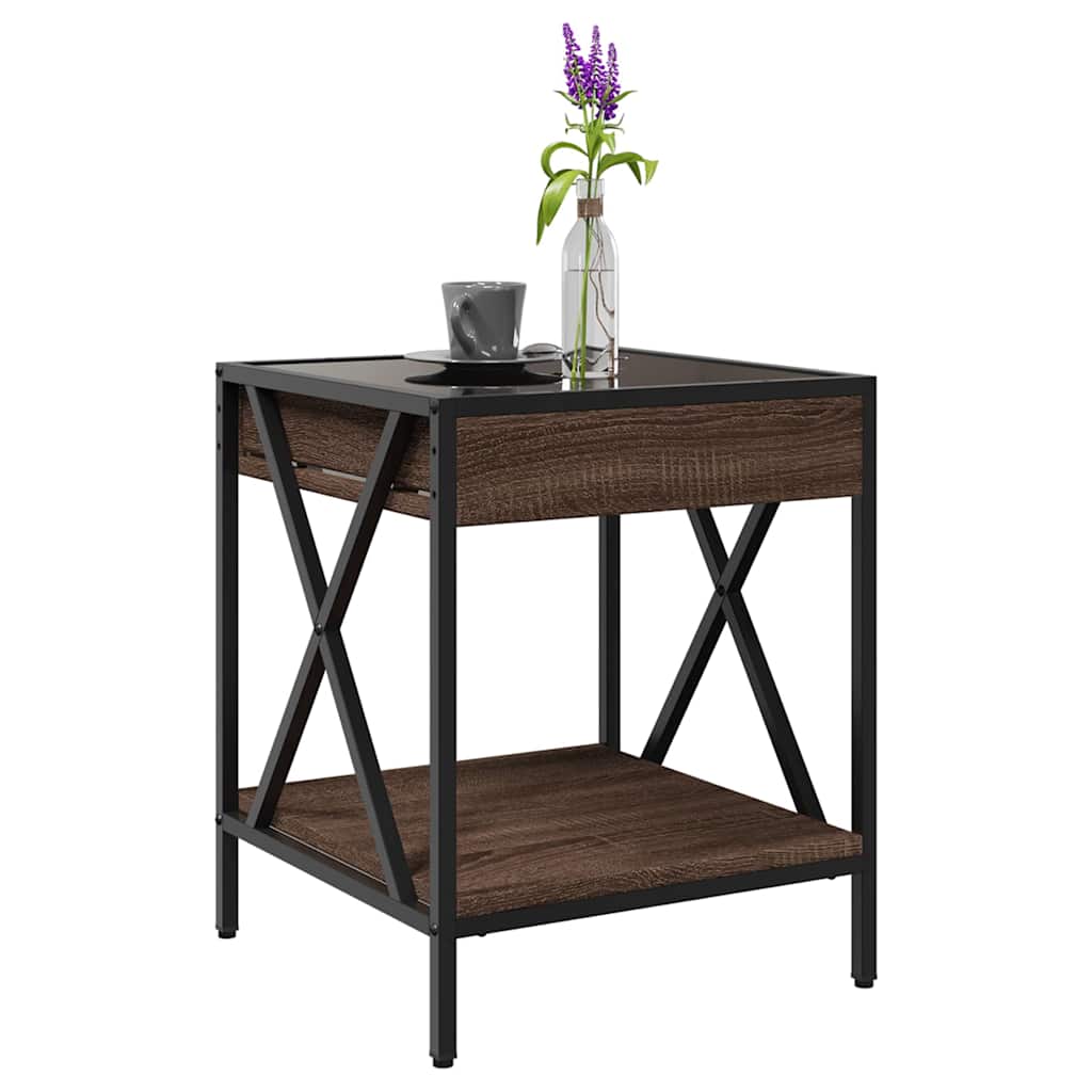 Τραπεζάκι Σαλονιού Άπειρο Φως LED Καφέ Δρυς 40x40x49 εκ. - Pakobazaar