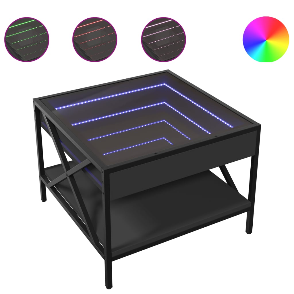 Τραπεζάκι Σαλονιού Infinity LED Μαύρο 50x50x38 εκ.