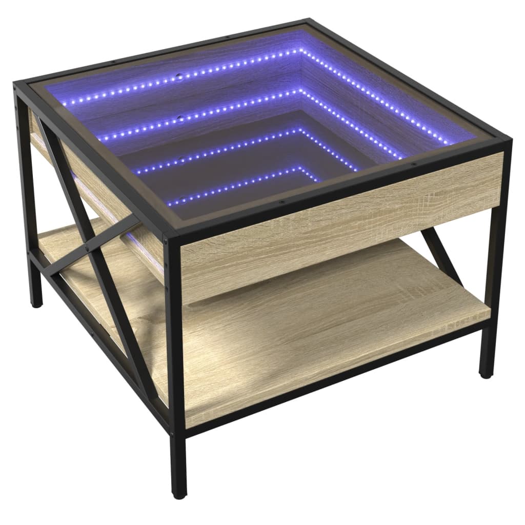 Τραπεζάκι Σαλονιού Άπειρο Φως LED Sonoma Δρυς 50x50x38 εκ. - Pakobazaar