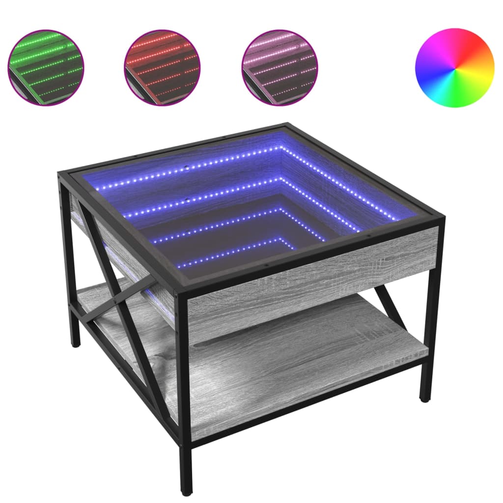 Τραπεζάκι Σαλονιού Άπειρο Φως LED Γκρι Sonoma 50x50x38 εκ.