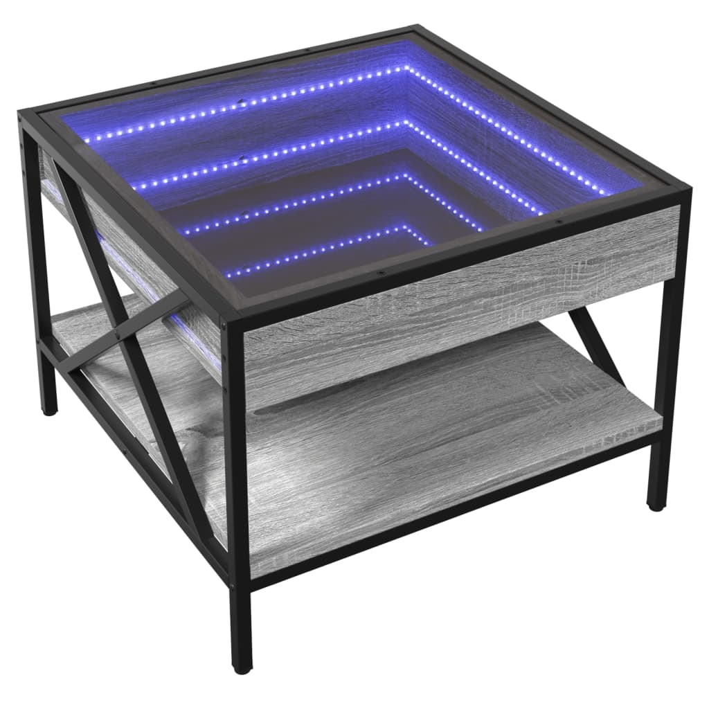 Τραπεζάκι Σαλονιού Άπειρο Φως LED Γκρι Sonoma 50x50x38 εκ.