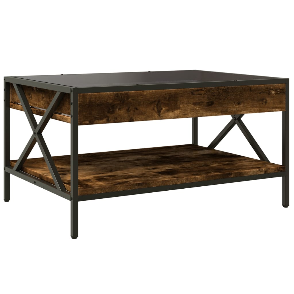 Τραπεζάκι Σαλονιού Άπειρο Φως LED Καπνιστή Δρυς 70x50x38 εκ. - Pakobazaar