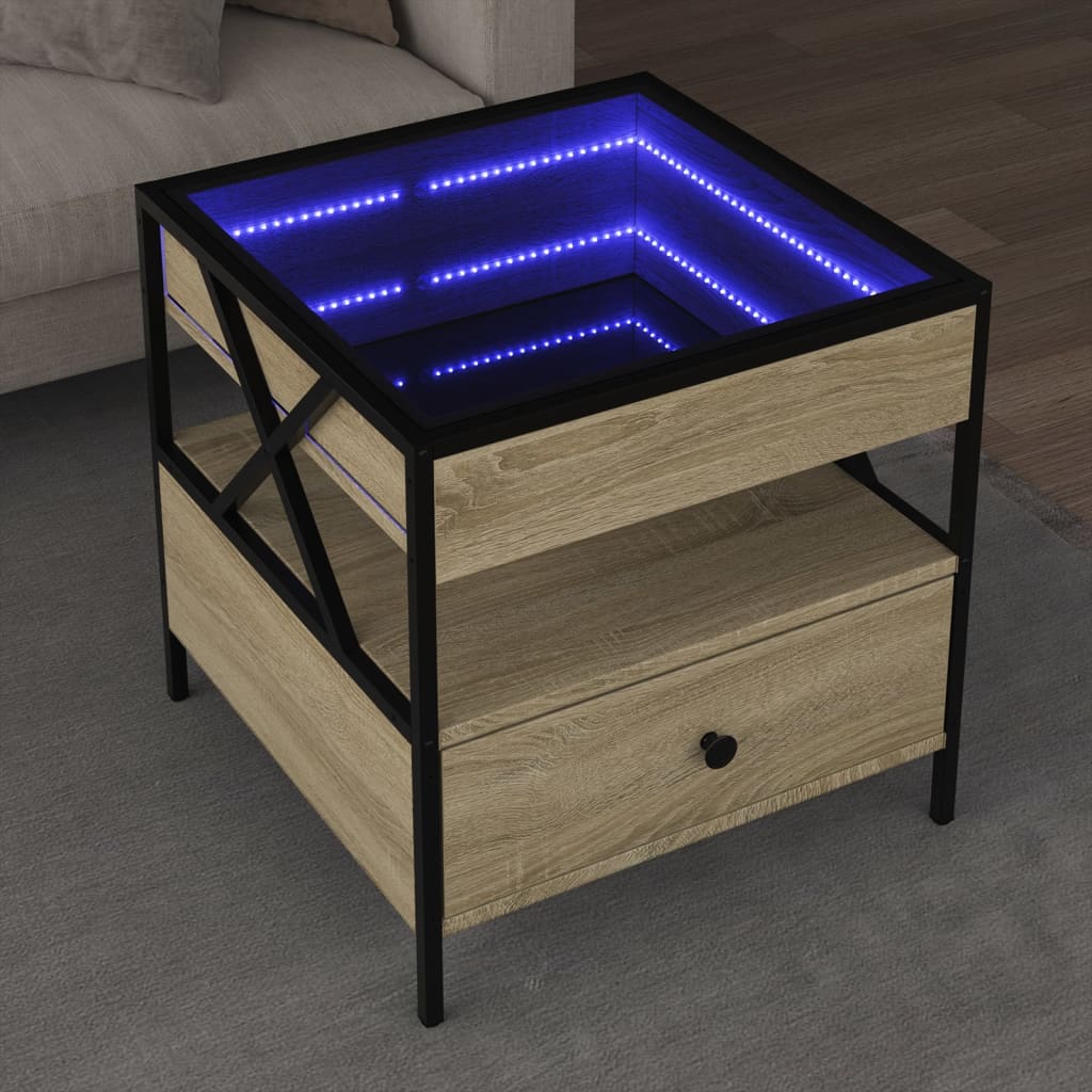Τραπεζάκι Σαλονιού Άπειρο Φως LED Sonoma Δρυς 50x50x51 εκ. - Pakobazaar