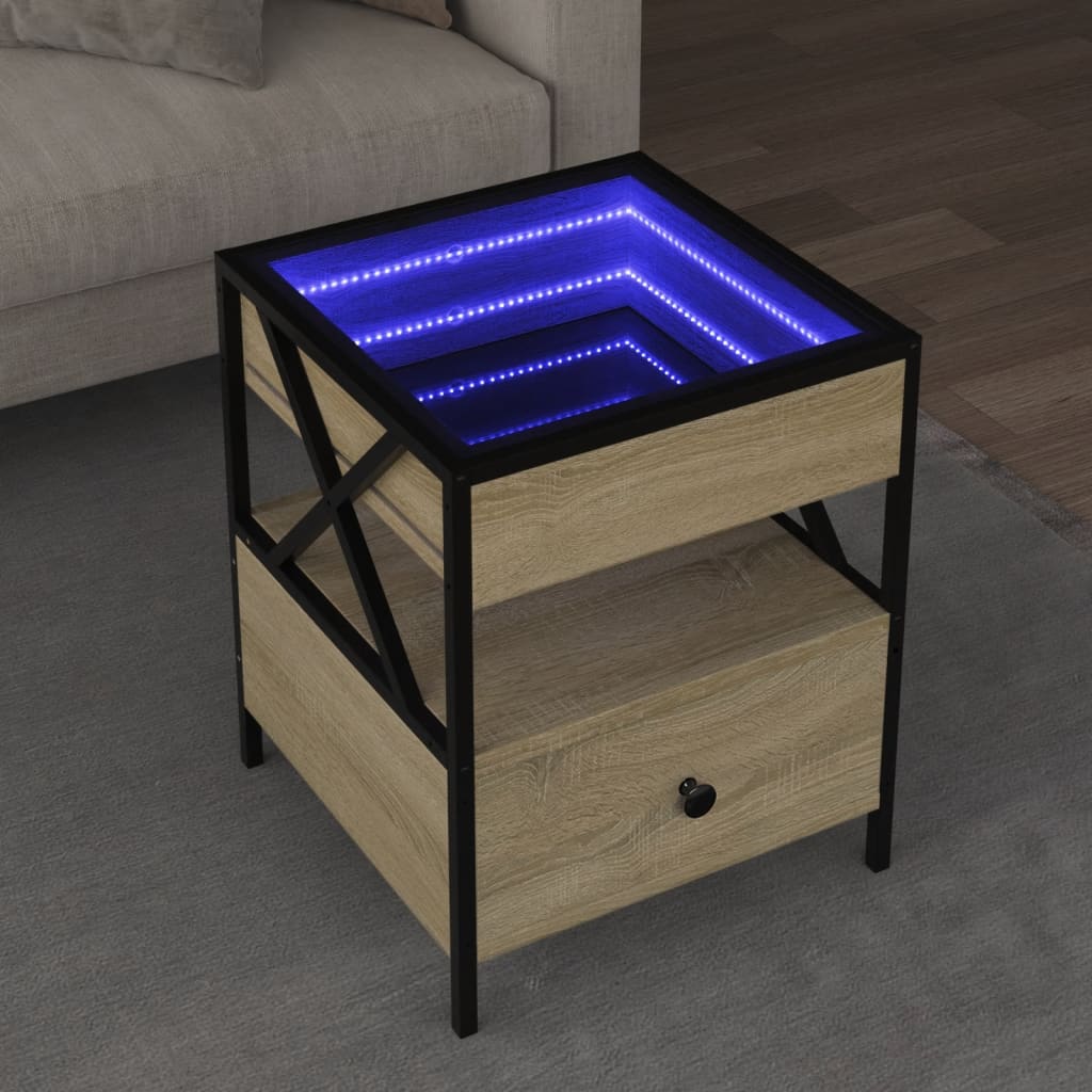 Τραπεζάκι Σαλονιού Άπειρο Φως LED Sonoma Δρυς 40x40x51 εκ. - Pakobazaar