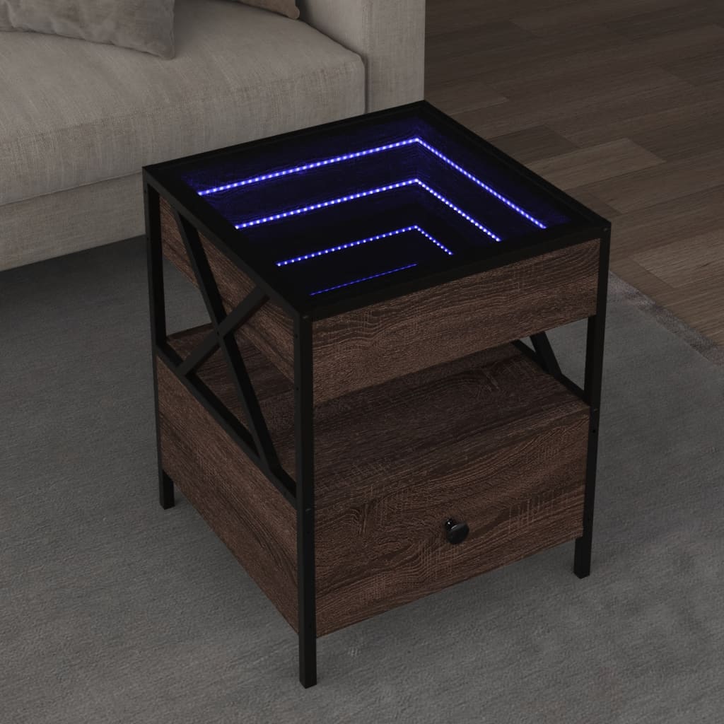 Τραπεζάκι Σαλονιού Άπειρο Φως LED Καφέ Δρυς 40x40x51 εκ. - Pakobazaar