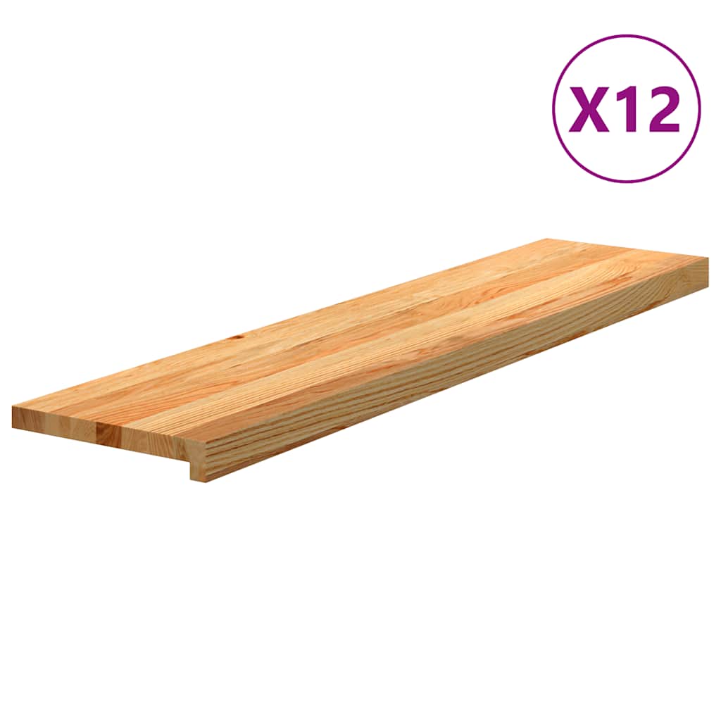 Πατάκια Σκάλας 12 τεμ. Ανοιχτό Καφέ 110x30x2 cm Ξύλο Δρυός - Pakobazaar
