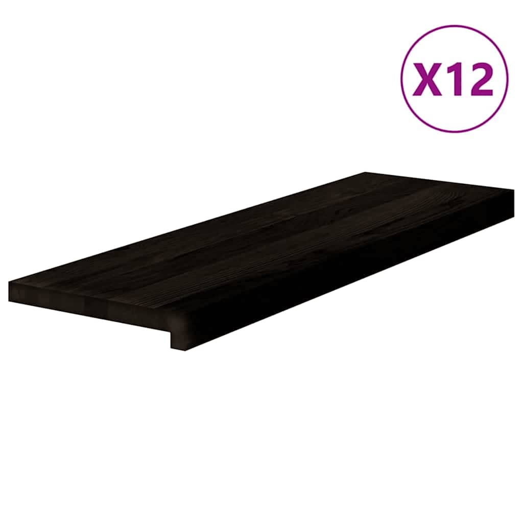 Πέλματα Σκάλας 12 τεμάχια Καφέ-Μαύρο 80x25x2cm Ξύλο μασίφ δρυς