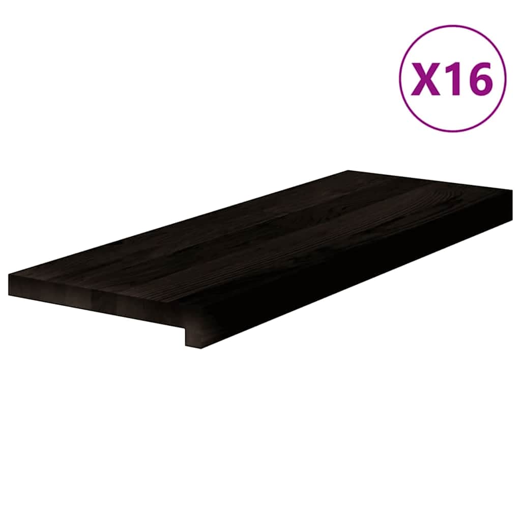Πέλματα Σκάλας 16 τμχ Καφέ-Μαύρο 70x25x2 cm Ξύλο μασίφ δρυς