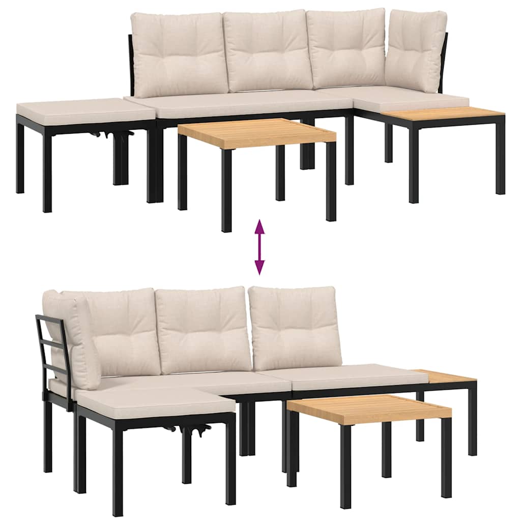 Παγκάκια Κήπου Σετ 4 τεμ Μαύρα Ατσάλι Ηλεκτρ. Βαφή με Μαξιλάρια