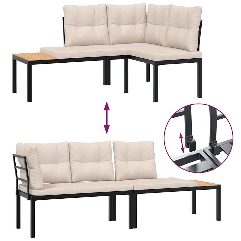 Παγκάκια Κήπου Σετ 3 τεμ Μαύρα Ατσάλι Ηλεκτρ. Βαφή με Μαξιλάρια