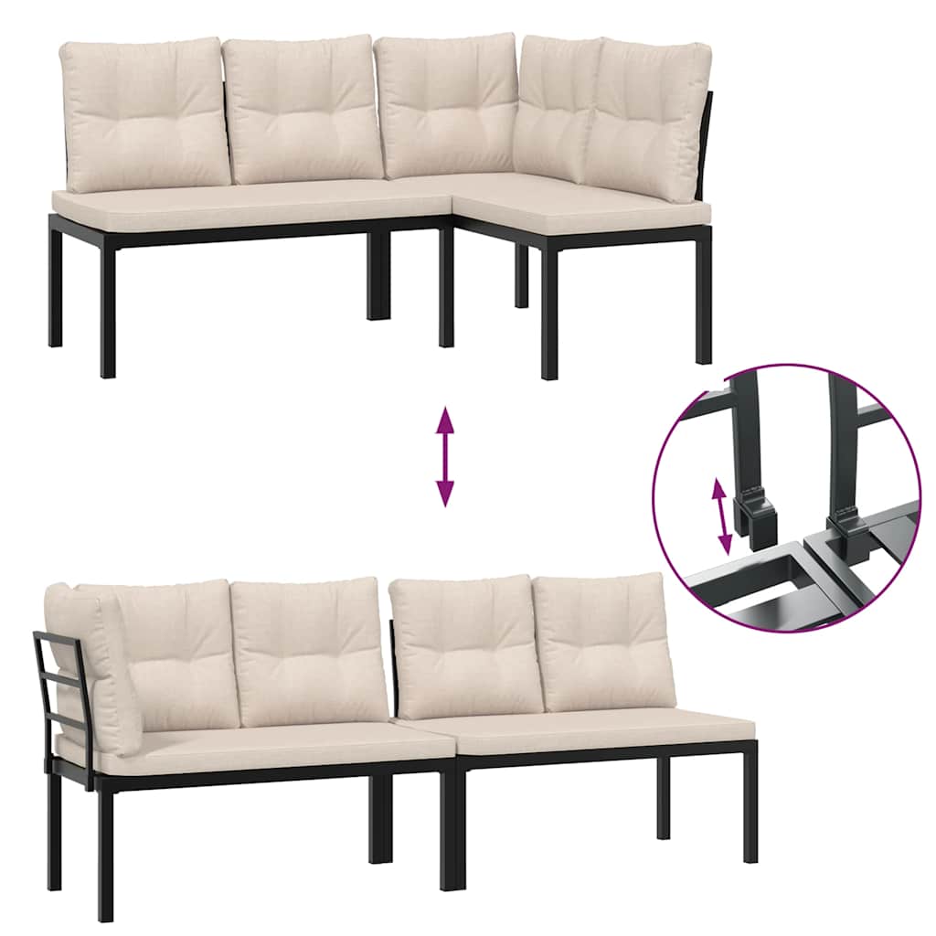 Παγκάκια Κήπου Σετ 4 τεμ Μαύρα Ατσάλι Ηλεκτρ. Βαφή με Μαξιλάρια