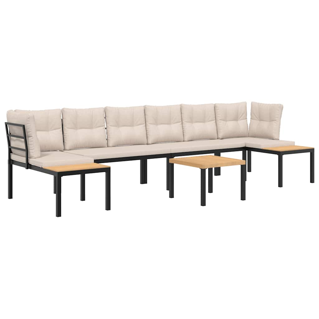 Καναπές Κήπου Σετ 5Τεμ. Μαύρα Ατσάλι με Ηλεκτρ. Βαφή+Μαξιλάρια