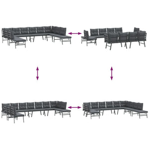 Παγκάκια Κήπου Σετ 7Τεμ. Μαύρα Ατσάλι με Ηλεκτρ. Βαφή+Μαξιλάρια - Pakobazaar