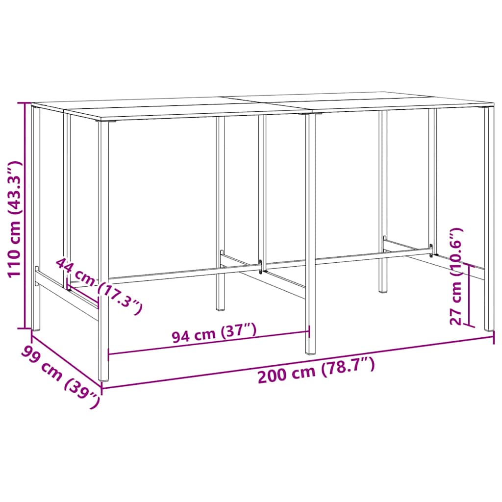 Μπαρ Κήπου Σετ 9 Τεμ. Μαύρο Ατσάλι με Ηλεκτρ. Βαφή - Pakobazaar