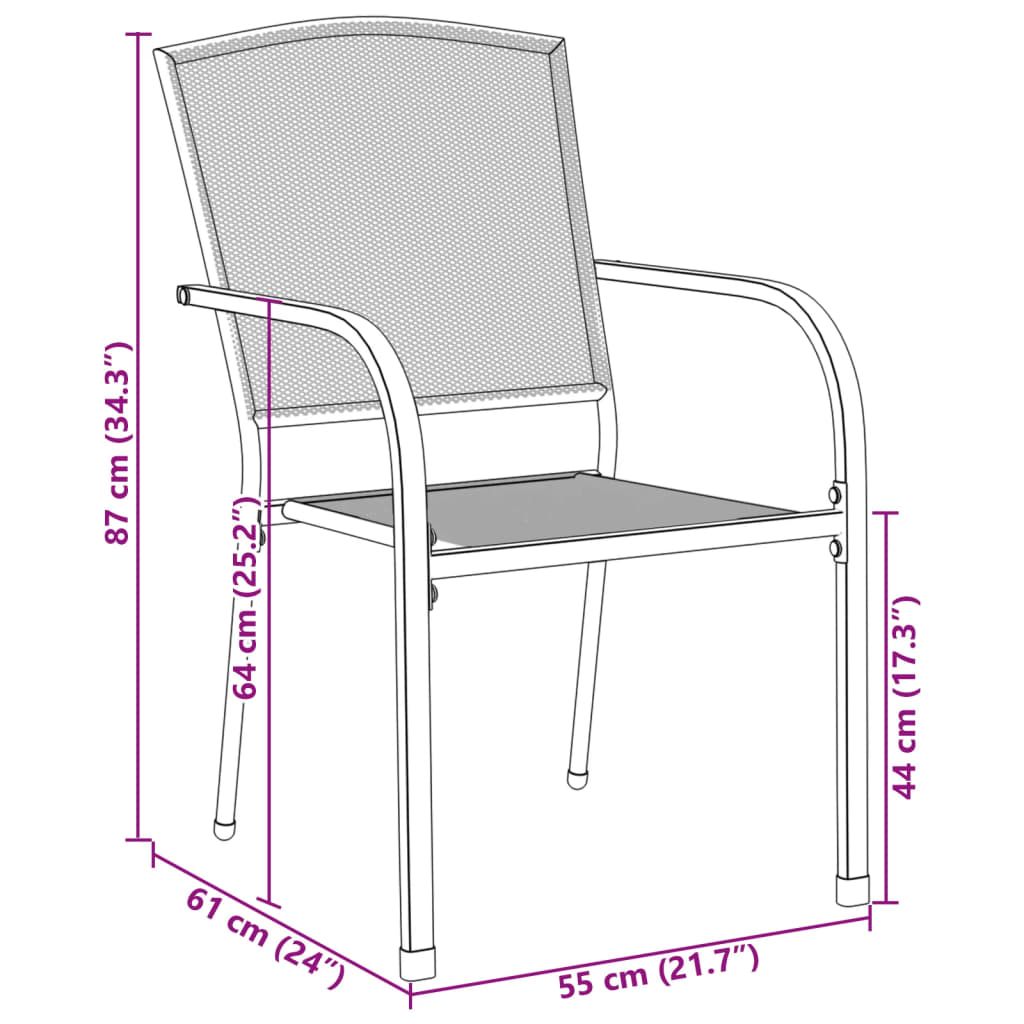 Καρέκλες Κήπου Στοιβ. Σετ 3 τεμ. Ανθρακί Ατσάλι με Ηλ. Πούδρα