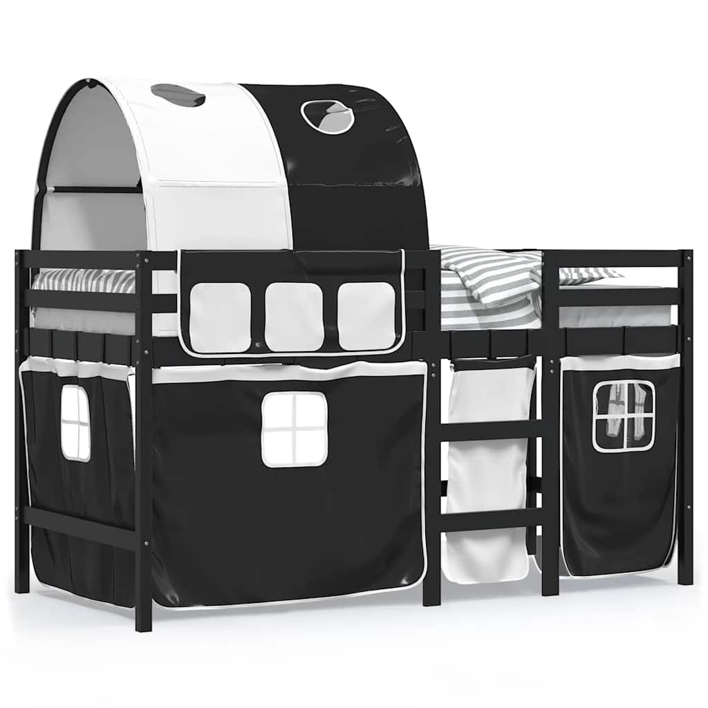 Υπερυψ. Κρεβάτι με Τούνελ Λευκό/Μαύρο 80x200 εκ. Μασίφ Πεύκο - Pakobazaar