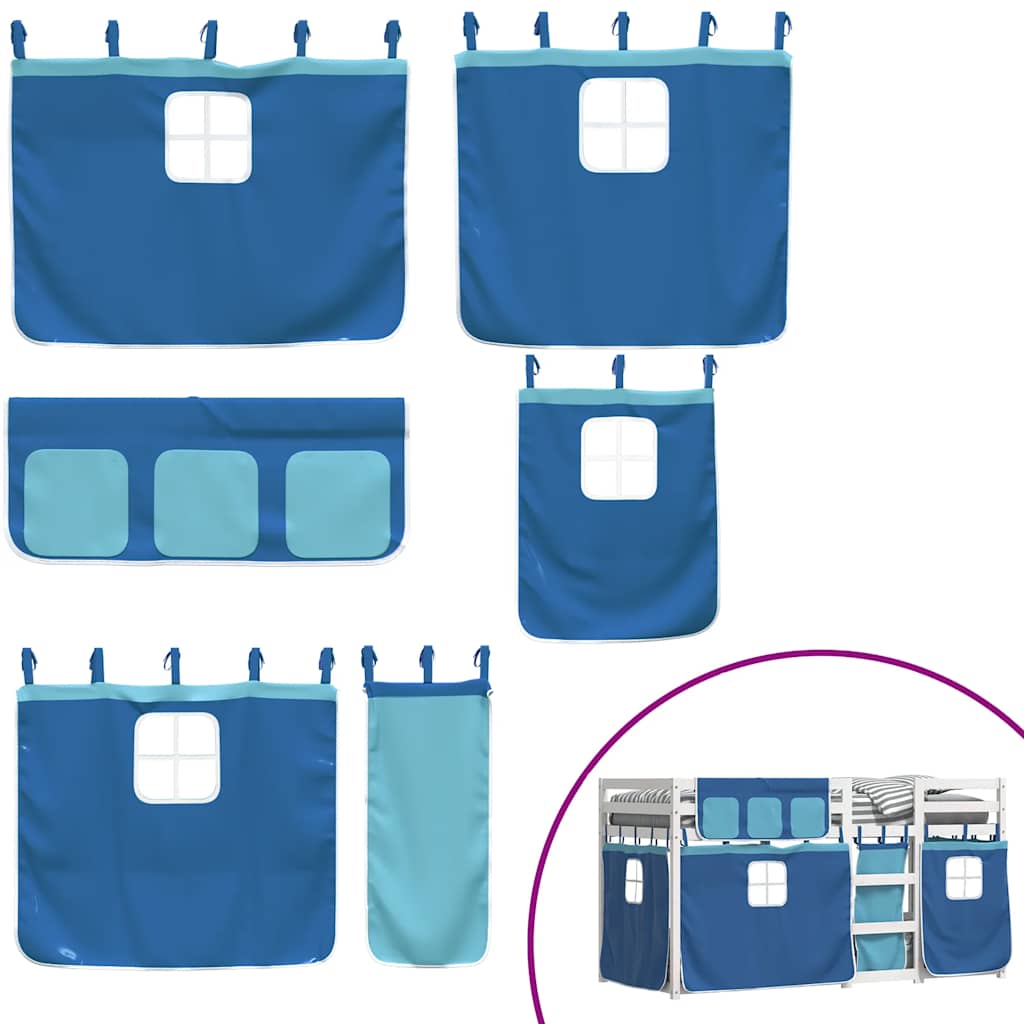 Κουκέτα με Κουρτίνες Μπλε 90x190 εκ. Μασίφ Ξύλο Πεύκου - Pakobazaar