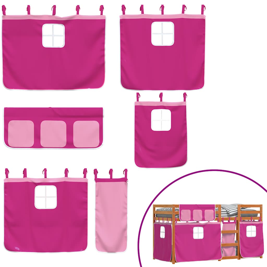 Κουκέτα με Κουρτίνες Ροζ 90 x 200 εκ. Μασίφ Ξύλο Πεύκου