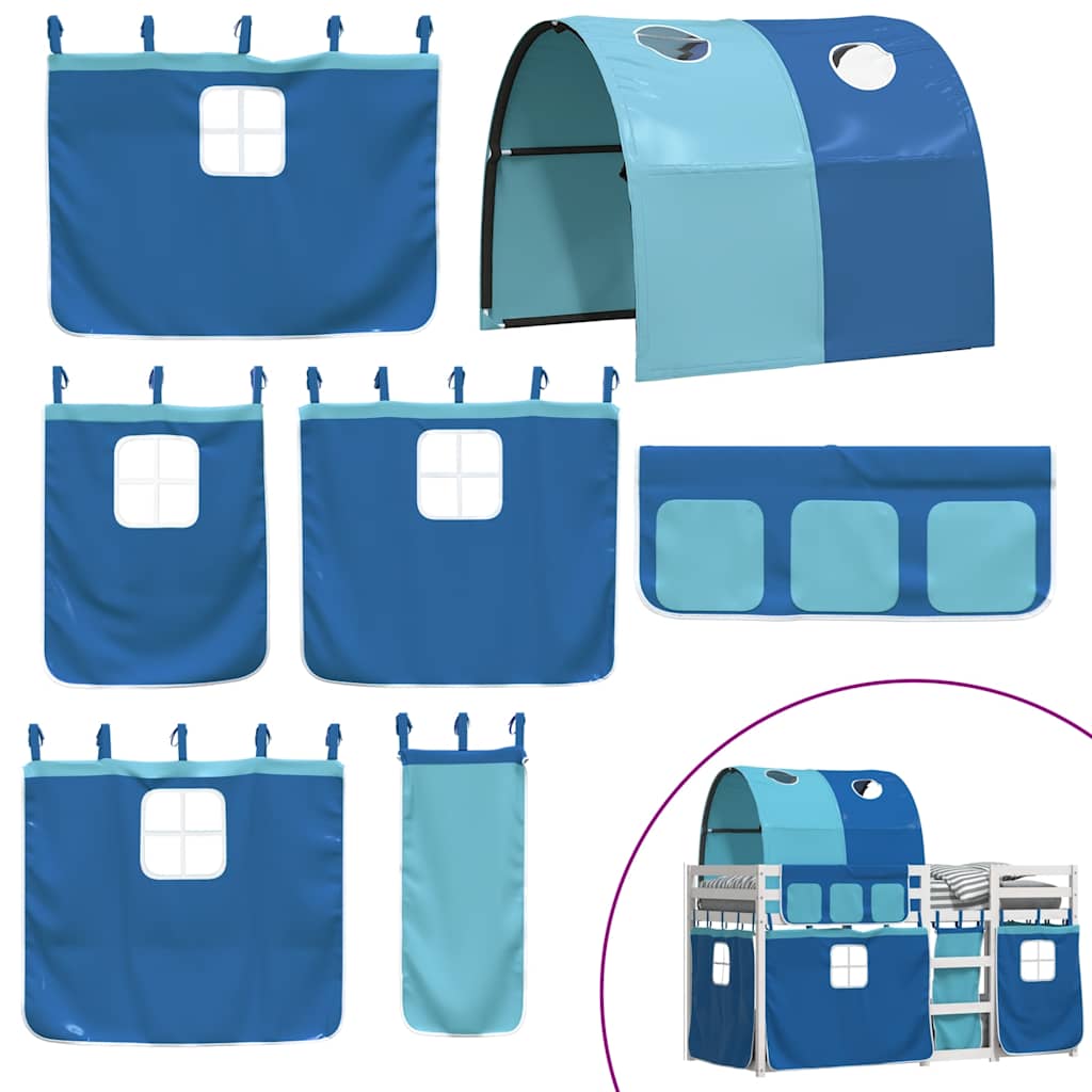 Κουκέτα με Κουρτίνες Μπλε 90x200 εκ. Μασίφ Ξύλο Πεύκου