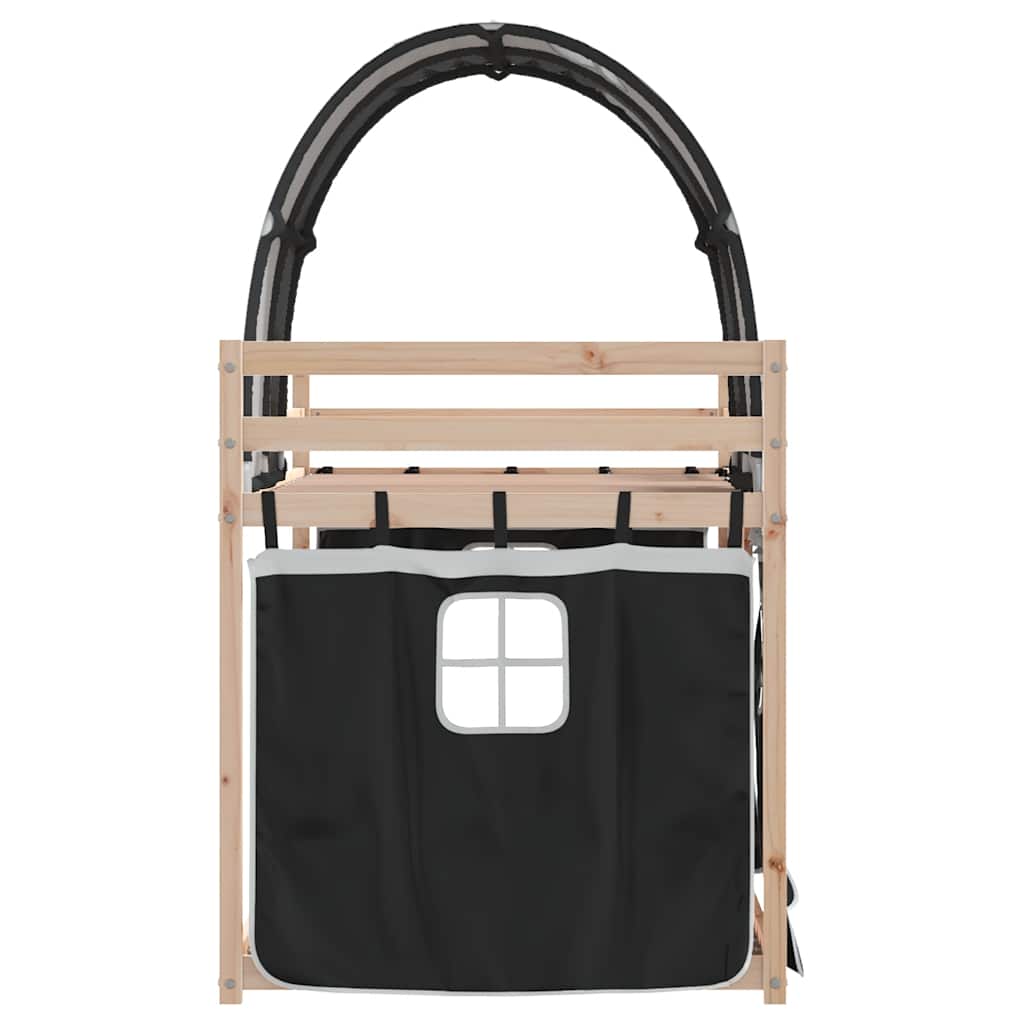 Κουκέτα με Κουρτίνες Λευκό/Μαύρο 75x190 εκ. Μασίφ Ξύλο Πεύκου - Pakobazaar