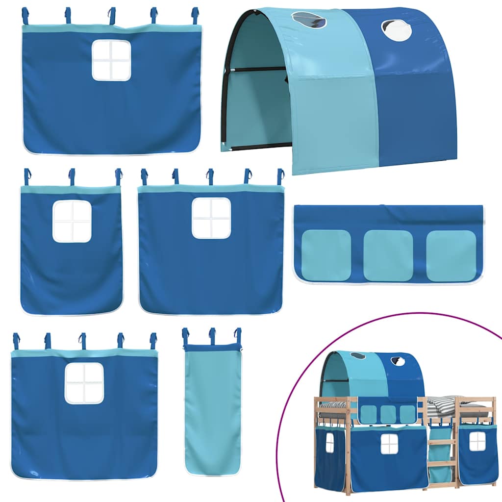 Κουκέτα με Κουρτίνες Μπλε 75x190 εκ. Μασίφ Ξύλο Πεύκου - Pakobazaar