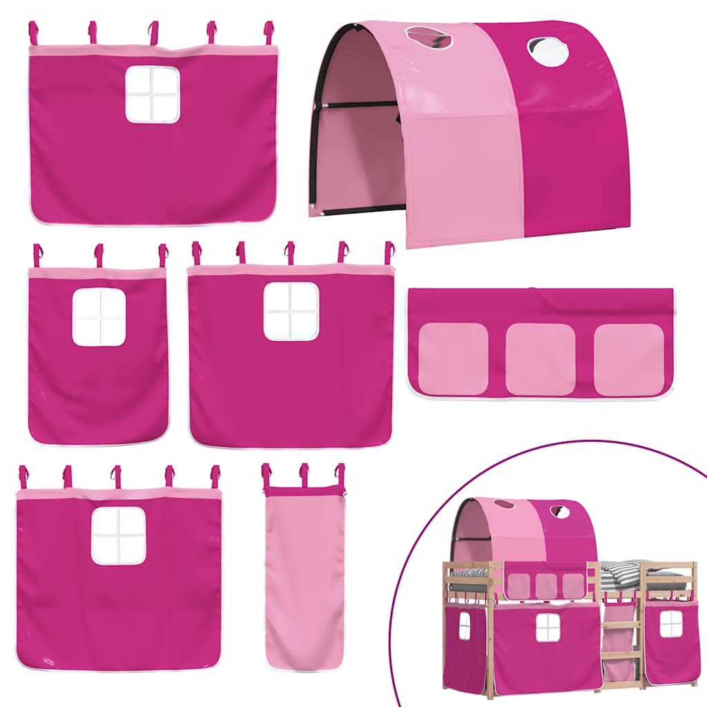 Κουκέτα με Κουρτίνες Ροζ 75 x 190 εκ. Μασίφ Ξύλο Πεύκου - Pakobazaar