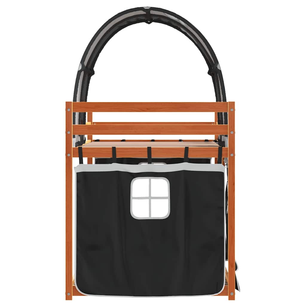 Κουκέτα με Κουρτίνες Λευκό/Μαύρο 80x200 εκ. Μασίφ Ξύλο Πεύκου