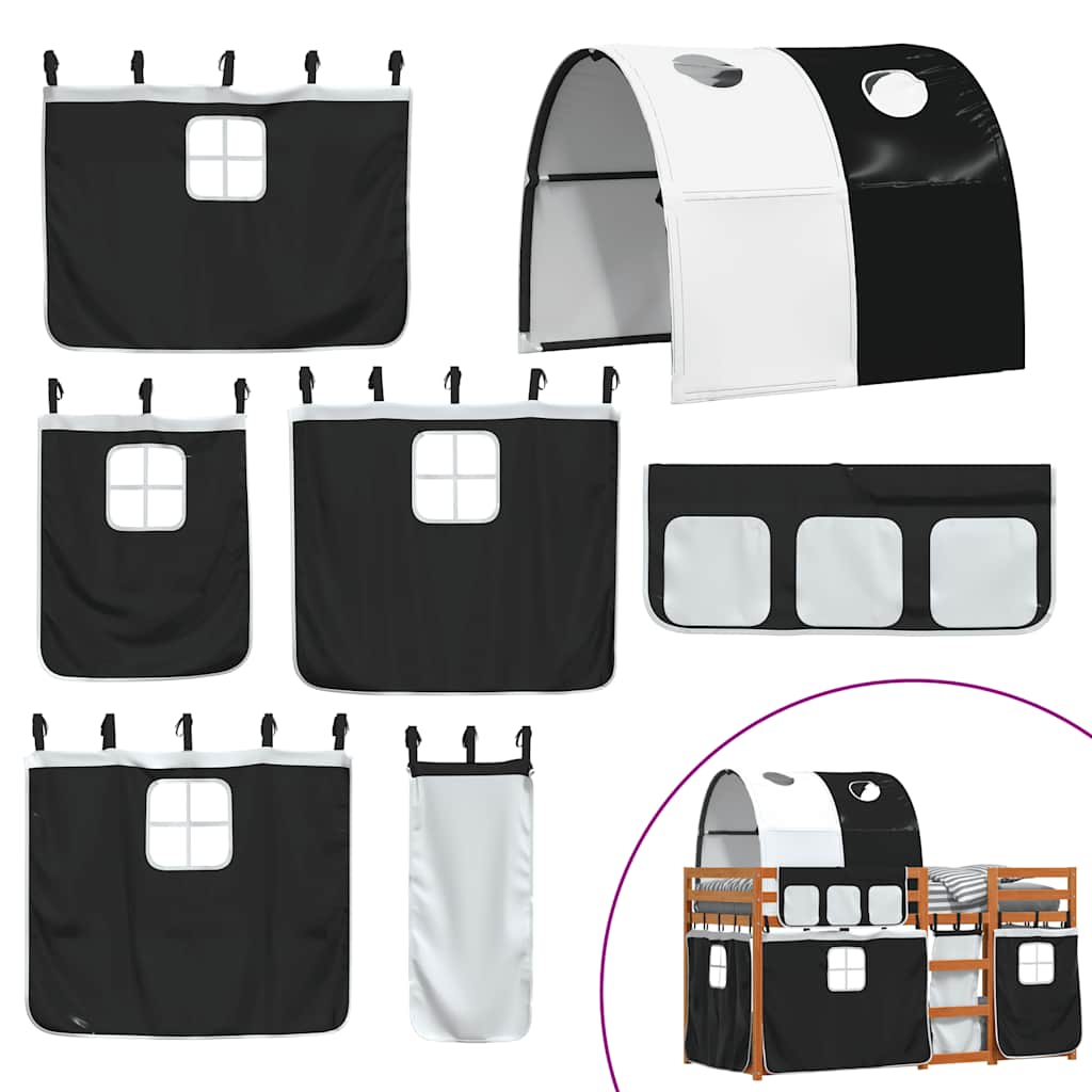 Κουκέτα με Κουρτίνες Λευκό/Μαύρο 75x190 εκ. Μασίφ Ξύλο Πεύκου - Pakobazaar