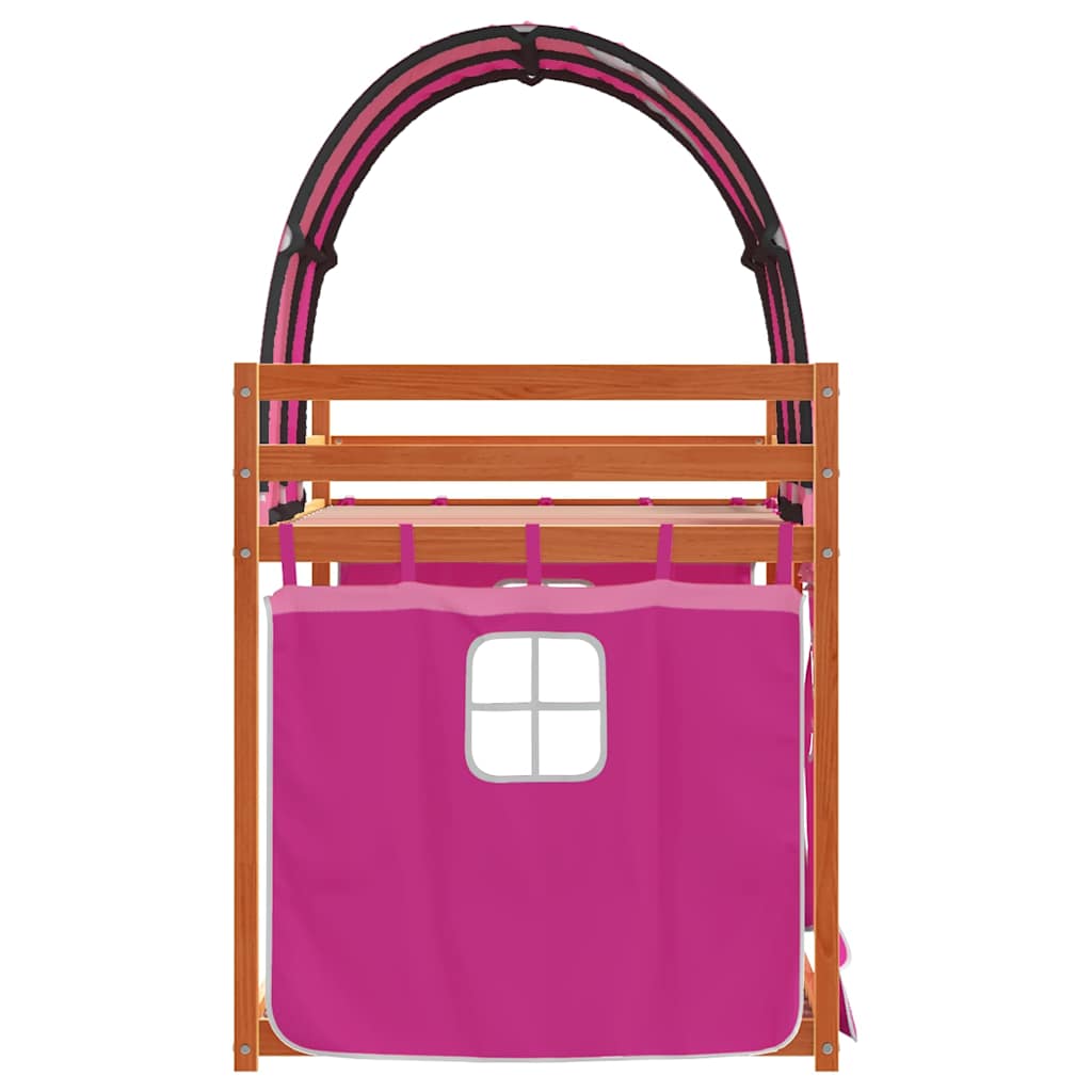 Κουκέτα με Κουρτίνες Ροζ 75 x 190 εκ. Μασίφ Ξύλο Πεύκου - Pakobazaar