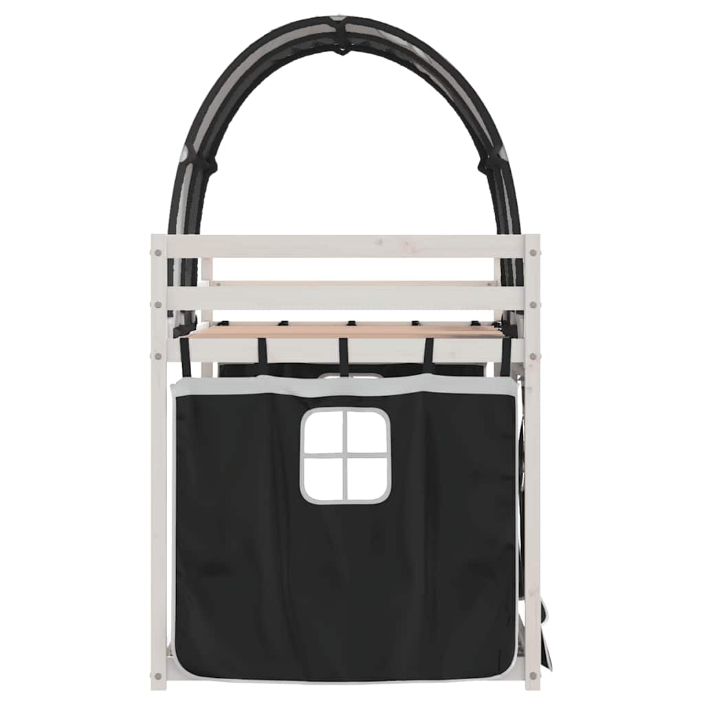 Κουκέτα με Κουρτίνες Λευκό/Μαύρο 90x190 εκ. Μασίφ Ξύλο Πεύκου - Pakobazaar