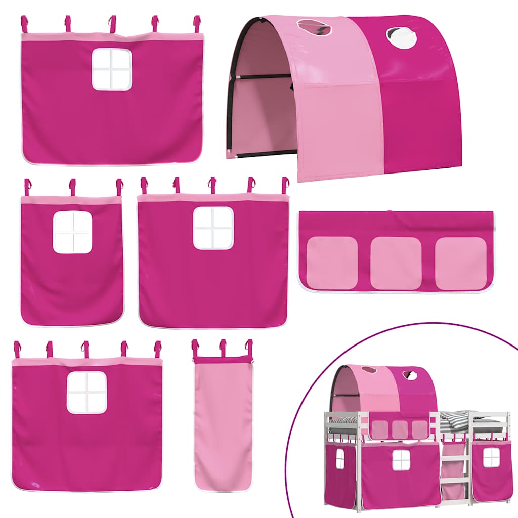 Κουκέτα με Κουρτίνες Ροζ 90 x 190 εκ. Μασίφ Ξύλο Πεύκου - Pakobazaar