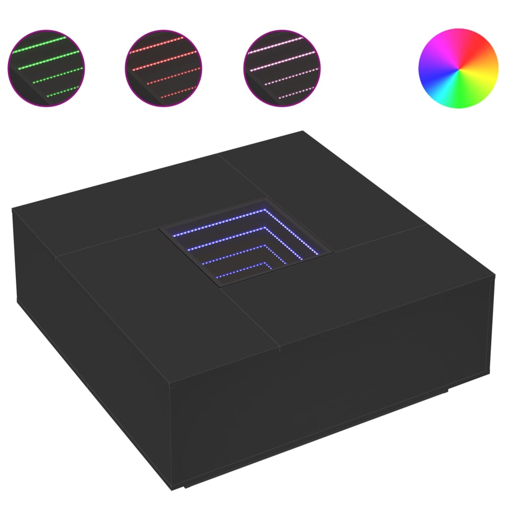 Τραπεζάκι Σαλονιού Infinity LED Μαύρο 100x100x40 εκ.