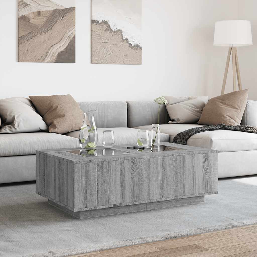 Τραπεζάκι Σαλονιού Άπειρο Φως LED Γκρι Sonoma 116x69x40 εκ.