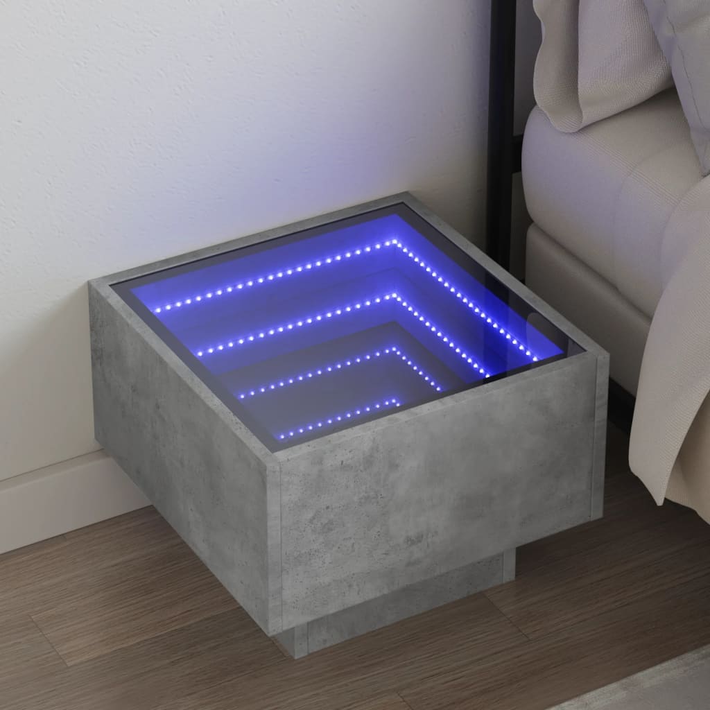 Κομοδίνο Άπειρο Φως LED Γκρι Σκυροδέματος 40x40x30 εκ. - Pakobazaar