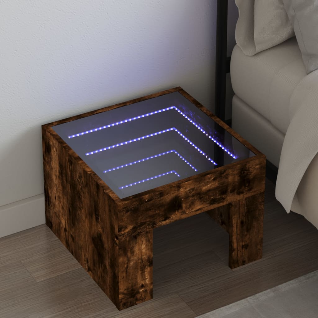 Κομοδίνο Άπειρο Φως LED Καπνιστή Δρυς 40x40x30 εκ.