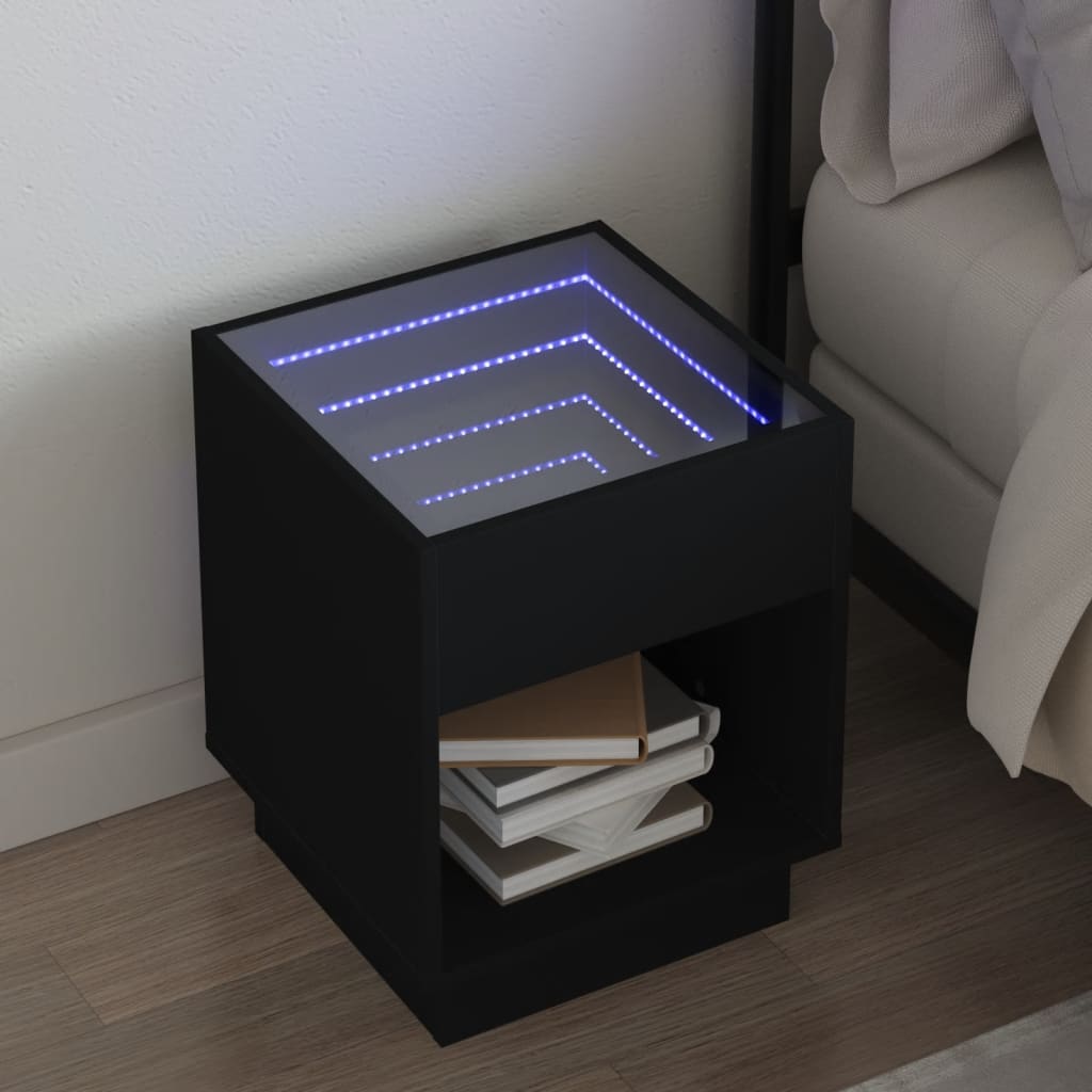 Κομοδίνο Άπειρο Φως LED Μαύρο 40x40x50 εκ. - Pakobazaar