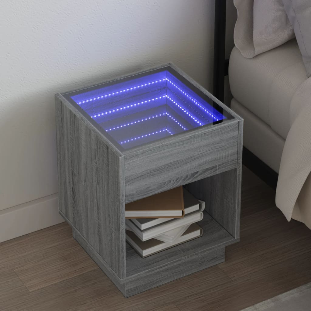 Κομοδίνο Άπειρο Φως LED Γκρι Sonoma 40x40x50 εκ.