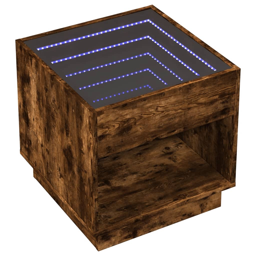Κομοδίνο Άπειρο Φως LED Καπνιστή Δρυς 50x50x50 εκ.