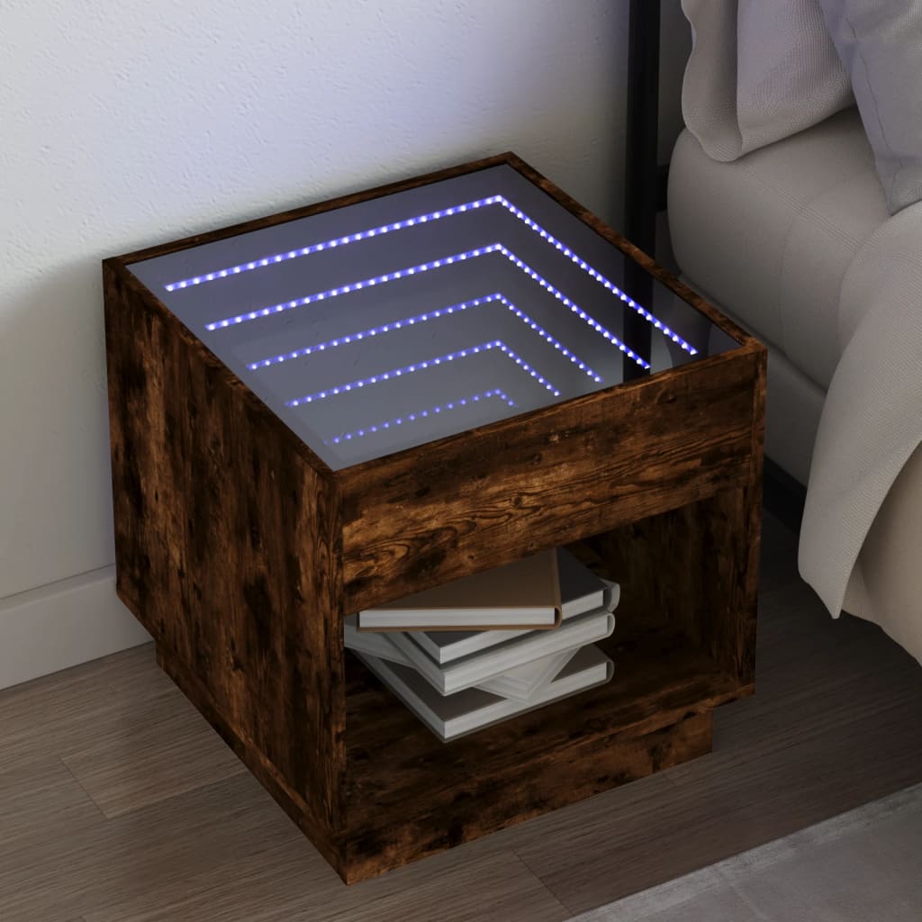 Κομοδίνο Άπειρο Φως LED Καπνιστή Δρυς 50x50x50 εκ.
