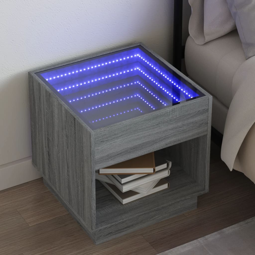 Κομοδίνο Άπειρο Φως LED Γκρι Sonoma 50x50x50 εκ.