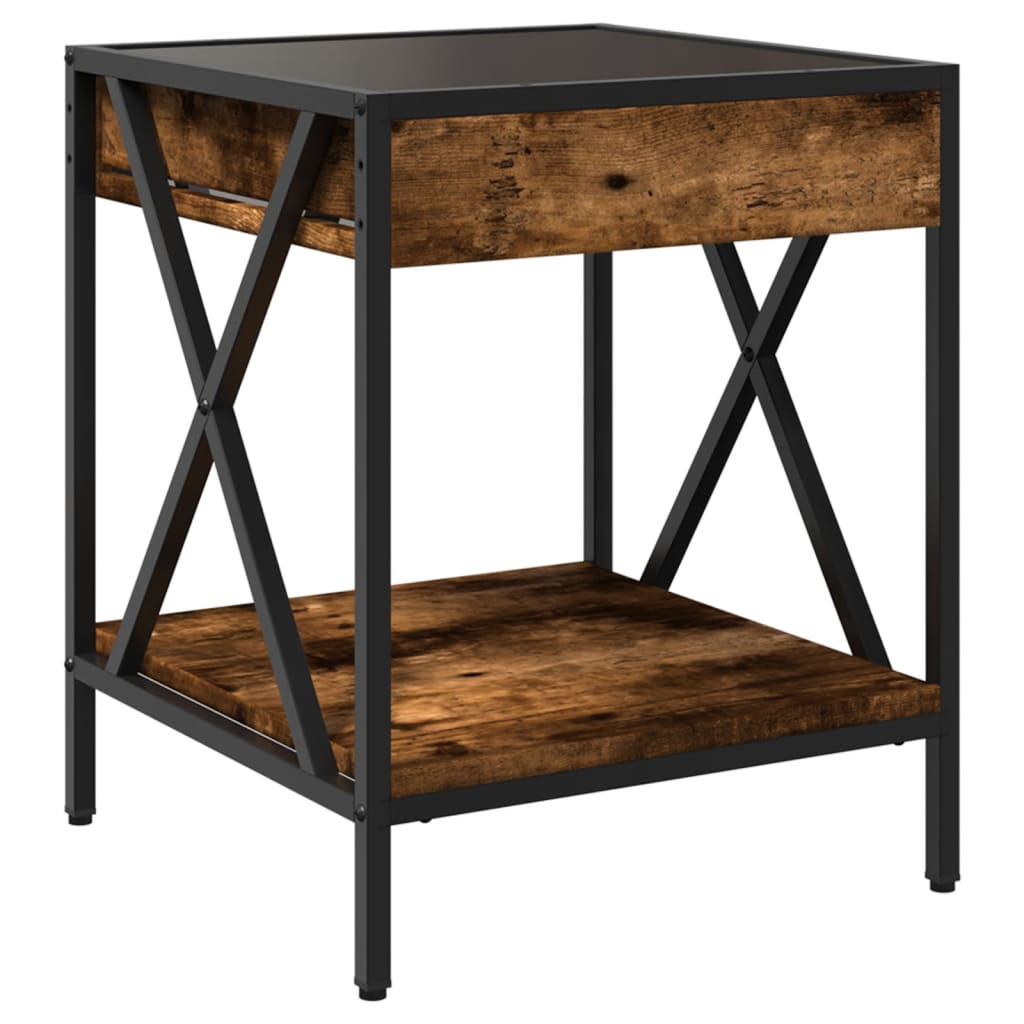 Κομοδίνο Άπειρο Φως LED Καπνιστή Δρυς 40x40x49 εκ.