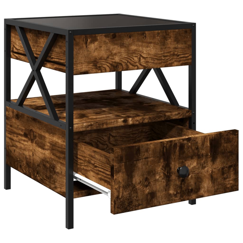 Κομοδίνο Άπειρο Φως LED Καπνιστή Δρυς 40x40x51 εκ.