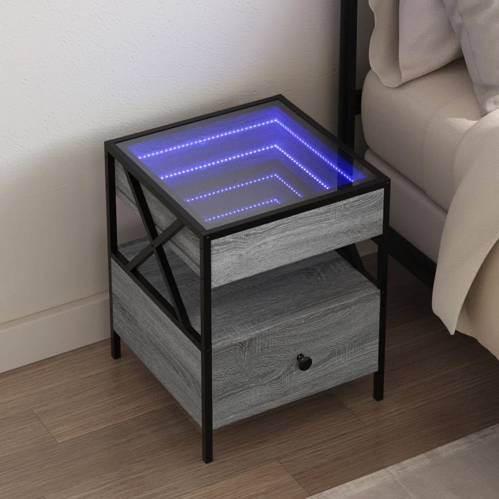 Κομοδίνο Άπειρο Φως LED Γκρι Sonoma 40x40x51 εκ.