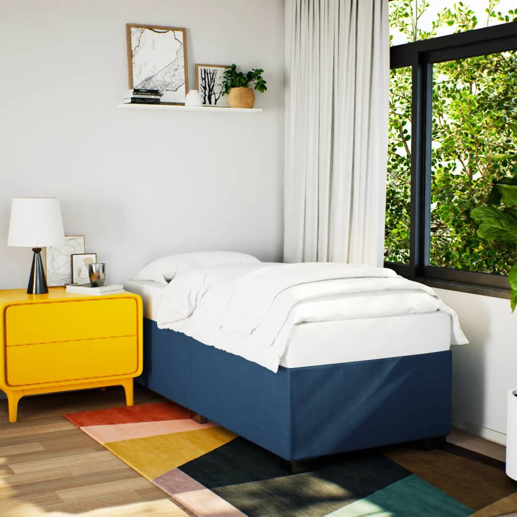 Κρεβάτι Boxspring με Στρώμα Μπλε 90x200 εκ.Υφασμάτινο